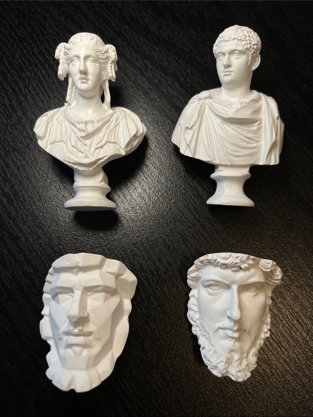 Vintage Style White Neoclassical Miniature Bust Figurine Face Sculpture Set